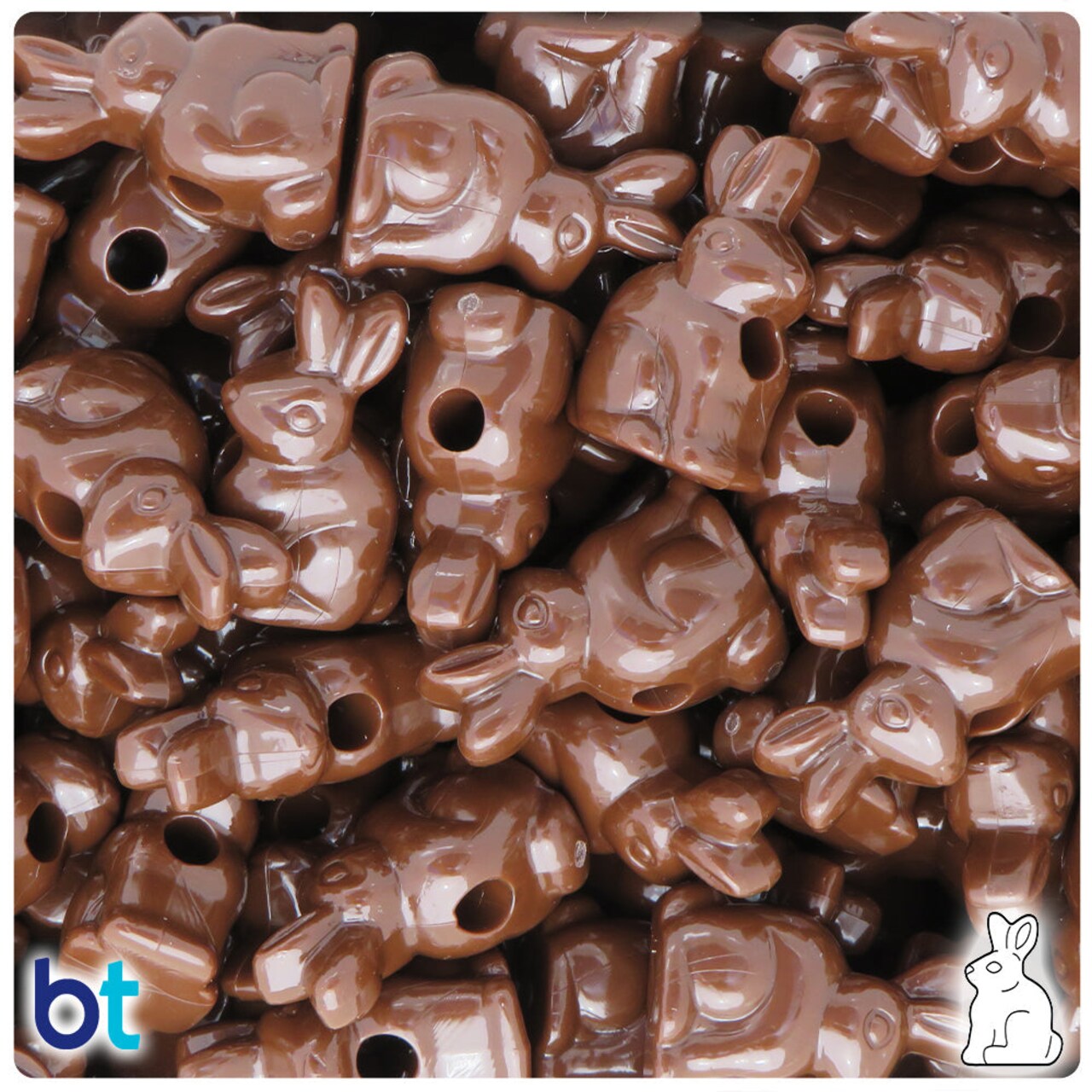 BeadTin Chocolate Opaque 24mm Bunny Rabbit Plastic Pony Beads (24pcs)